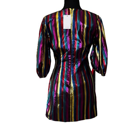 Lovers + Friends Frida Mini Dress Size SMALL V Neck Rainbow Metallic Party NYE - Picture 3 of 11